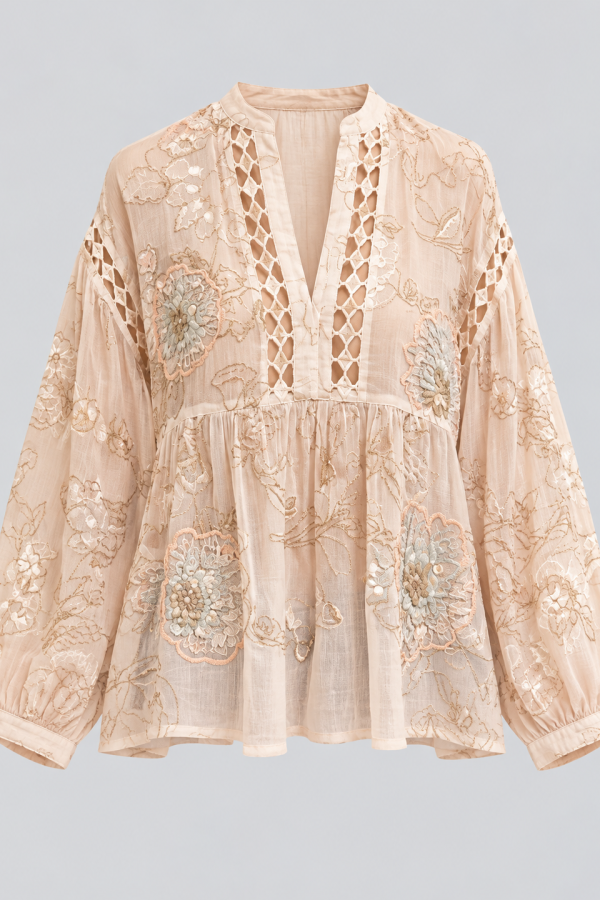 Blusa bohemia bordada en tonos pastel